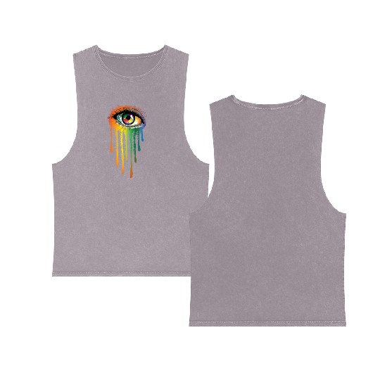 Crying Colorful Tears Sad Eyes Artistic Watercolor Double Sided Mineral Wash Tank Tops