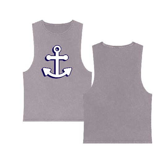Nautical boat anchor in navy blue and white 3D Double Sided Mineral Wash Tank Tops