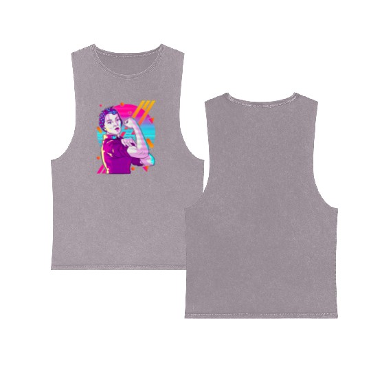 Rosie The Riveter Vaporwave Double Sided Mineral Wash Tank Tops
