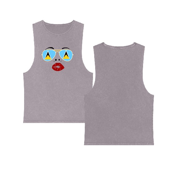Saint Lucia Flag St Lucia Sunglasses Lips Kiss Double Sided Mineral Wash Tank Tops