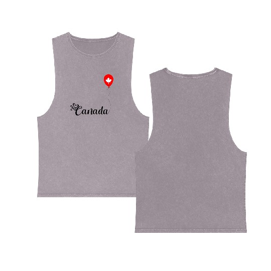 Canadian Maple Leaf Balloon Design Double Sided Mineral Wash Tank Tops