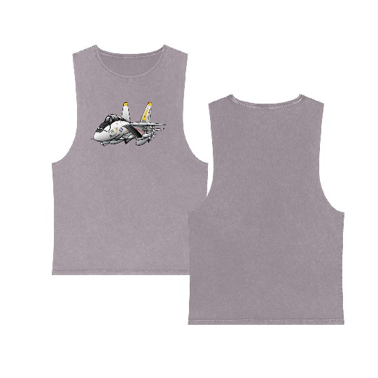 F-14 Tomcat Military Fighter Jet Aircraft Cartoon Double Sided Mineral Wash Tank Tops