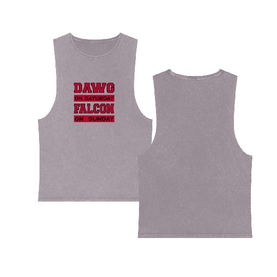 Dawg On Saturday Falcon On Sunday Atlanta Athens F Double Sided Mineral Wash Tank Tops