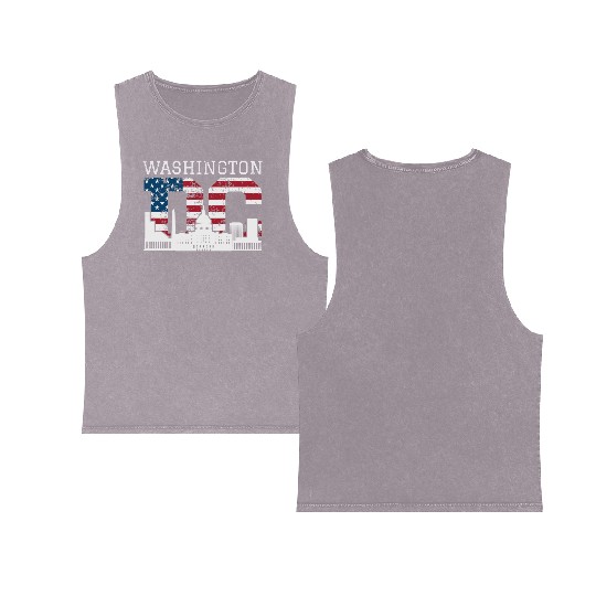 Washington Dc Capitol Hill Usa Flag Souvenir Gift Double Sided Mineral Wash Tank Tops