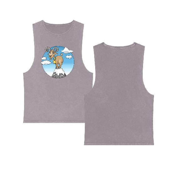 Mountain goat peaks with snow cartoon Double Sided Mineral Wash Tank Tops