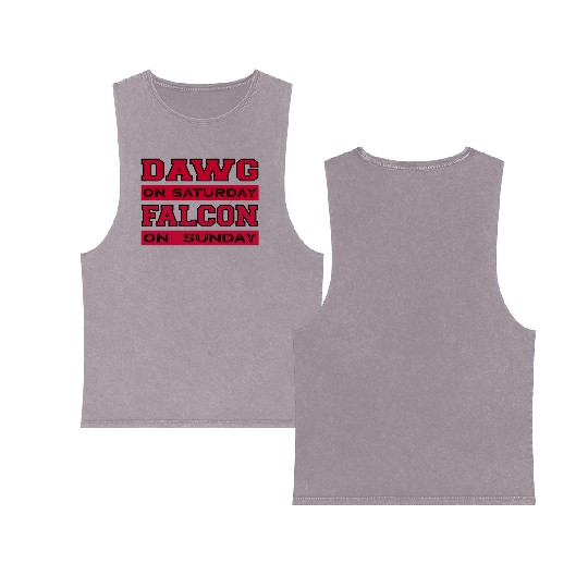 Dawg On Saturday Falcon On Sunday Atlanta Athens F Double Sided Mineral Wash Tank Tops