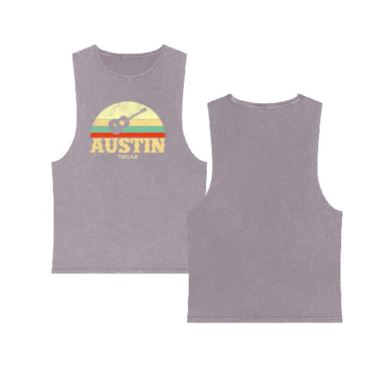 Retro Austin Texas Guitar Vintage Lone Star State Double Sided Mineral Wash Tank Tops