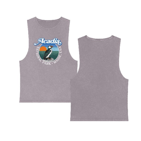 Retro Acadia National Park Vintage Maine Puffin Double Sided Mineral Wash Tank Tops
