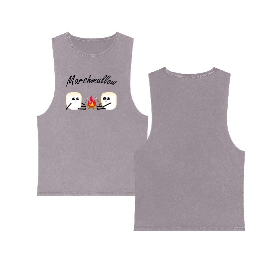 Marshmallow candy sweet camping kids Double Sided Mineral Wash Tank Tops