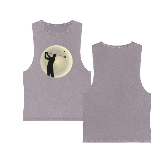 Golfer Silhouette Golf Golfer Moon Full Moon Double Sided Mineral Wash Tank Tops