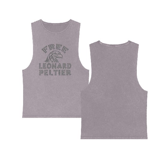 FREE LEONARD PELTIER EAGLE NATIVES grau used look Double Sided Mineral Wash Tank Tops