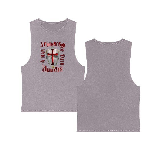 A Child Of God A man Of Faith A Warrior Of Christ Double Sided Mineral Wash Tank Tops
