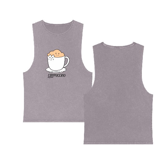 Coffee Lover Caffeine Cat Lover Kity Kitten Pet Double Sided Mineral Wash Tank Tops