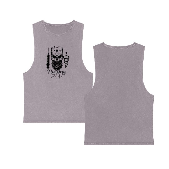 Nurse Sugar Skull Halloween Day Of The Dead Double Sided Mineral Wash Tank Tops