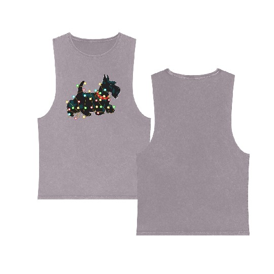 Christmas Lights Scottie Dog Lover Funny Xmas Gift Double Sided Mineral Wash Tank Tops