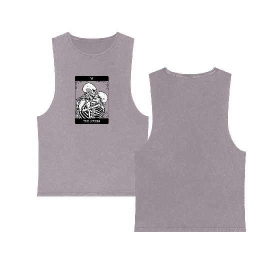 The Lovers Skeleton Tarot Card Double Sided Mineral Wash Tank Tops