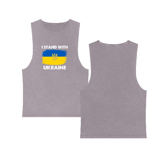 I Stand with Ukraine Ukraine Flag Double Sided Mineral Wash Tank Tops