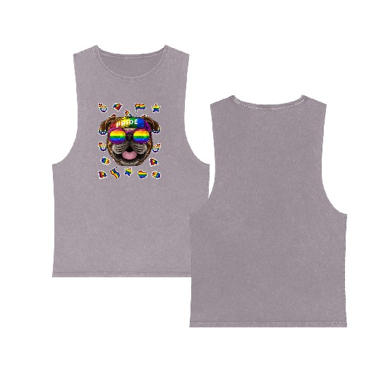 LGBT Bulldog Gay Pride Month Dog Rainbow Lesbian Double Sided Mineral Wash Tank Tops