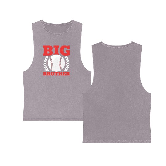 Baseball Big Brother Kids Baseball Player Double Sided Mineral Wash Tank Tops