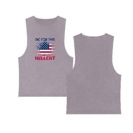 Die For This Hellcat- Vintage US Flag Double Sided Mineral Wash Tank Tops