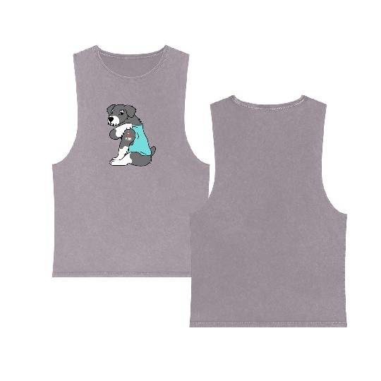 I Love Mom Tattoo Schnauzer Double Sided Mineral Wash Tank Tops
