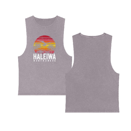 Haleiwa Hawaii HI North Shore Sunset Surf Surfing Double Sided Mineral Wash Tank Tops
