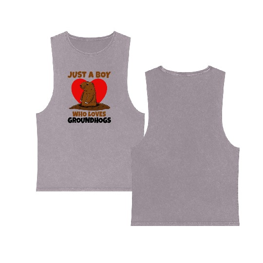Just A Boy Who Loves Groundhog Double Sided Mineral Wash Tank Tops