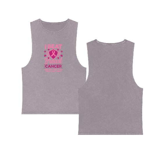 I Beat Breast Cancer - Breast Cancer Awareness Double Sided Mineral Wash Tank Tops