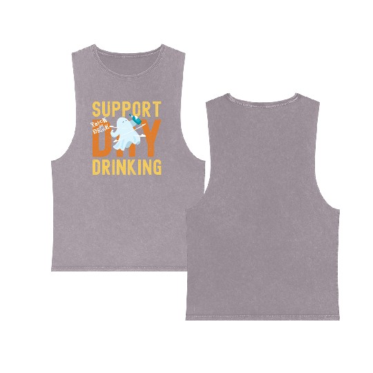 Support Day Drinking Halloween Double Sided Mineral Wash Tank Tops