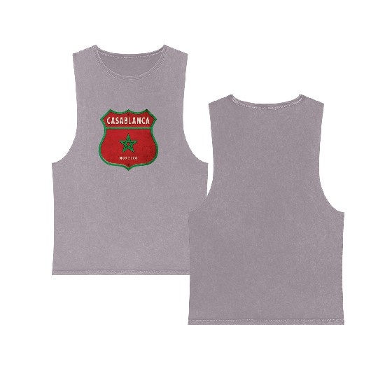 Casablanca Morocco Coat of Arms Flags Design Double Sided Mineral Wash Tank Tops