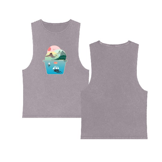 Ice Cream Summer Ocean Wanderlust Sailing Sunset Double Sided Mineral Wash Tank Tops