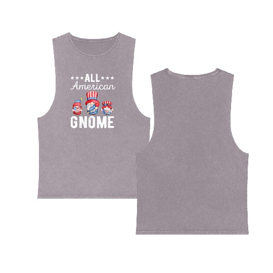 All American Gnome Men Women 4th of July US Double Sided Mineral Wash Tank Tops