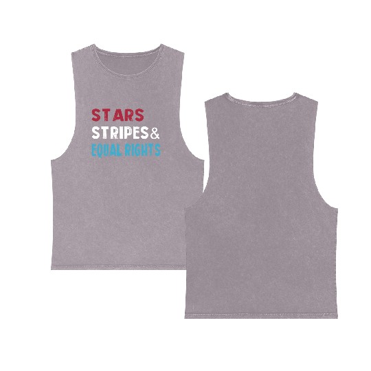 Stars Stripes and Equal Rights 4th of July Women's Double Sided Mineral Wash Tank Tops