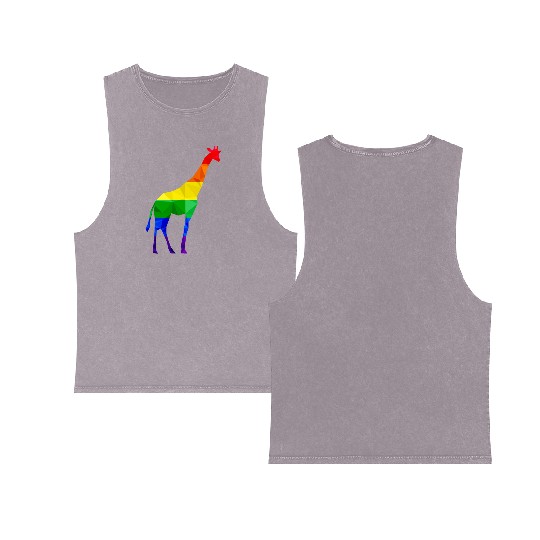 Colorful Giraffe LGBTQ Rainbow Flag Gay Pride Double Sided Mineral Wash Tank Tops