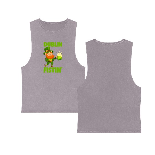 St. Patrick's Day Beer Drinking Dublin Fistin Double Sided Mineral Wash Tank Tops