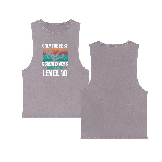 40 Scuba Diving Level 40 Year Diver Snorkeling Double Sided Mineral Wash Tank Tops