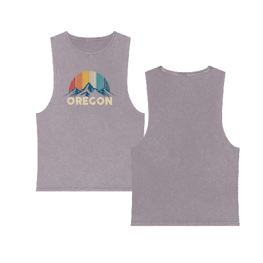 Oregon Vintage Mountains Nature Hiking Gift Double Sided Mineral Wash Tank Tops