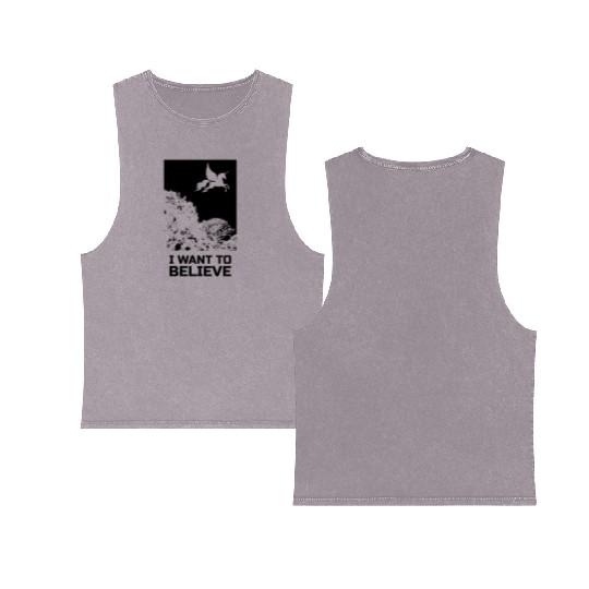 Unicorn "I Want To Believe" UAP Outfit Alien Ufo Double Sided Mineral Wash Tank Tops