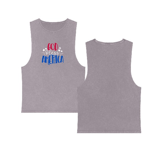 God Bless America Patriotic American 4th of Julygo Double Sided Mineral Wash Tank Tops