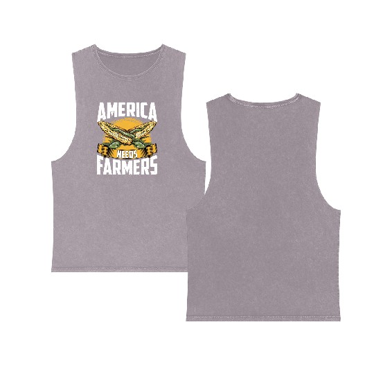 America Needs Farmers Funny Corn Farming Double Sided Mineral Wash Tank Tops