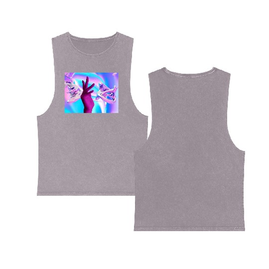 Holographic mystical Aesthetic hand Double Sided Mineral Wash Tank Tops