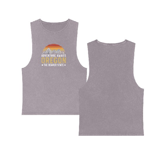 Adventure Awaits Oregon The Beaver State USA Double Sided Mineral Wash Tank Tops