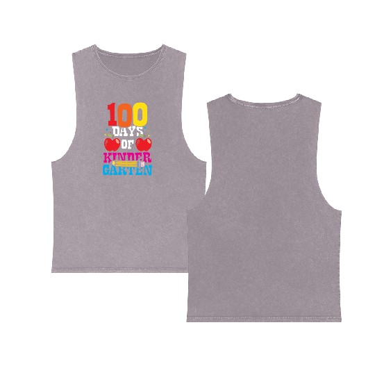 100 Days Of Kindergarten Sweet Cute Sayings Team Double Sided Mineral Wash Tank Tops
