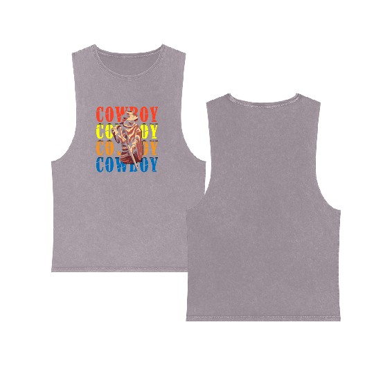 Cowboy Marksman Sheriff Star Wild West Double Sided Mineral Wash Tank Tops