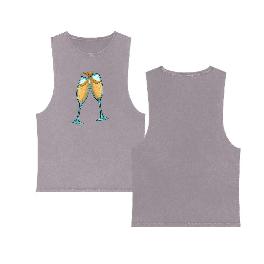 Champagne Glasses / Cheers Double Sided Mineral Wash Tank Tops