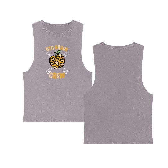 6th Grade Back To School Crew Leopard Print Double Sided Mineral Wash Tank Tops
