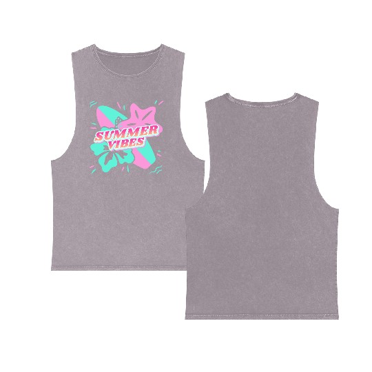 Summer Vibes - Beach, surf, hibiscus and starfish Double Sided Mineral Wash Tank Tops