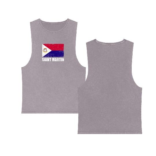 Saint Martin Flag Grunge Country Flag Saint Martin Double Sided Mineral Wash Tank Tops