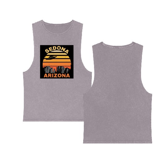Sedona Arizonna Retro Sunset and UFO Double Sided Mineral Wash Tank Tops