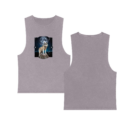 Wolf Moon Forest Wolves Nature Nature Liever Full Double Sided Mineral Wash Tank Tops